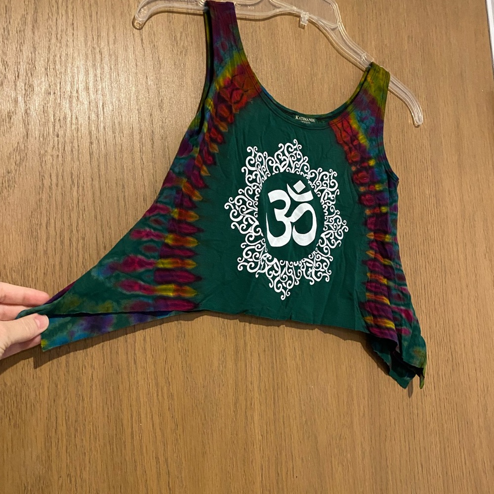 Green Tie-Dye Om Symbol Crop Tank Top